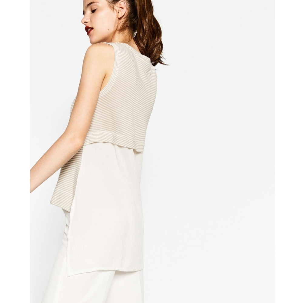 ZARA Asymmetric Hem Contrast Fabric Sleeveless Top - Picture 2 of 9
